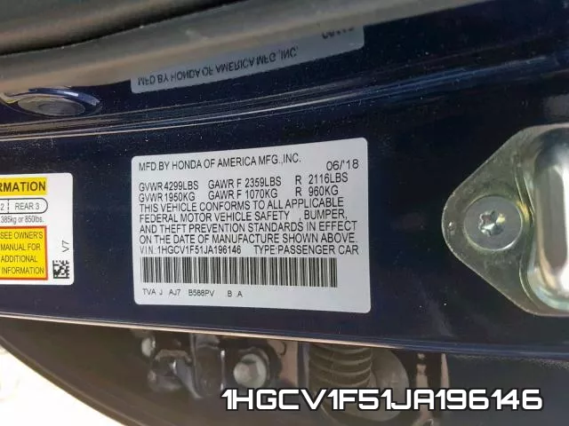 1HGCV1F51JA196146 фото 2