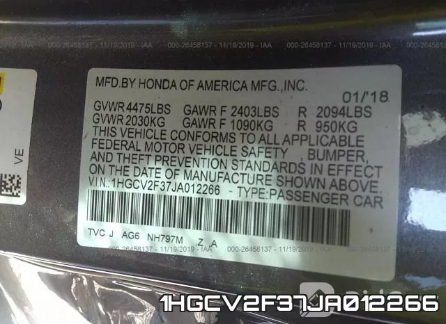 1HGCV2F37JA012266 фото 10