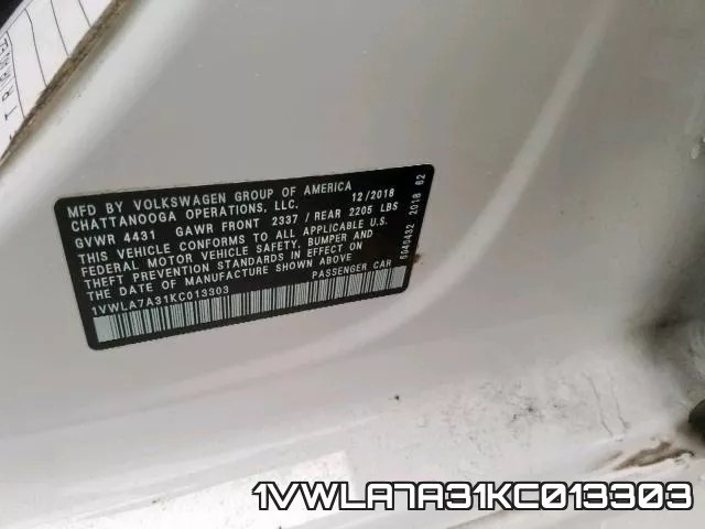 1VWLA7A31KC013303 фото 2