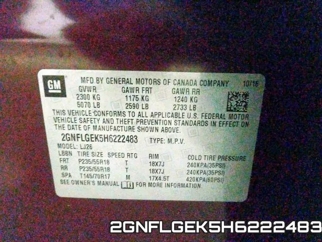 2GNFLGEK5H6222483 фото 2