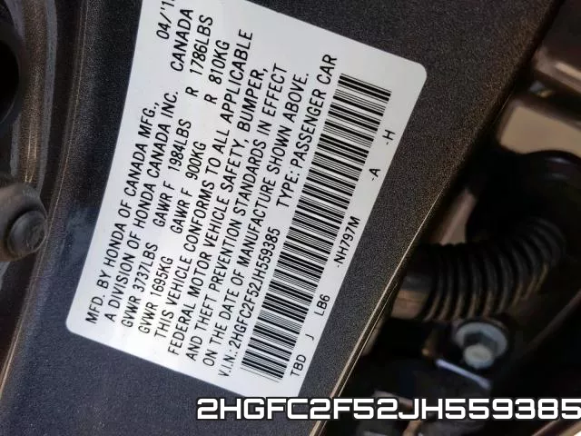 2HGFC2F52JH559385 фото 2