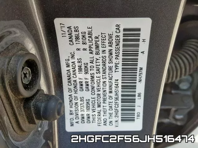 2HGFC2F56JH516474 фото 2