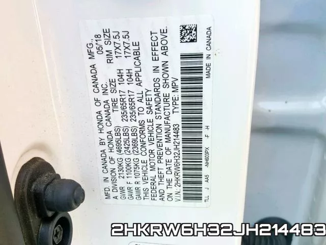 2HKRW6H32JH214483 фото 2