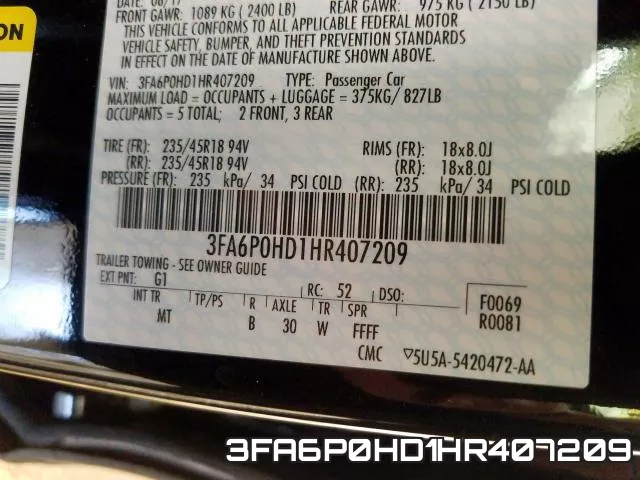 3FA6P0HD1HR407209 фото 2
