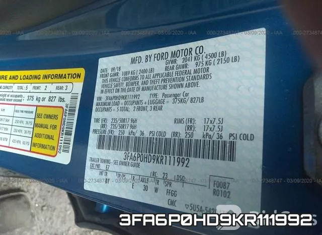 3FA6P0HD9KR111992 фото 10