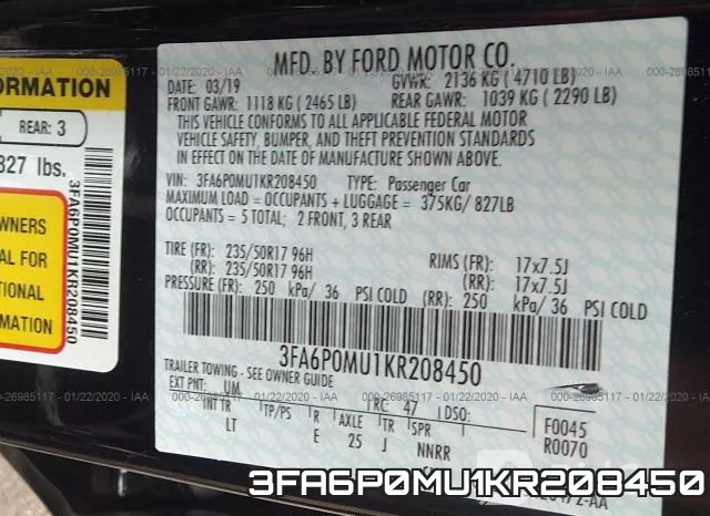 3FA6P0MU1KR208450 фото 10