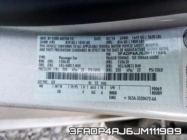 3FADP4AJ6JM111989 фото 2