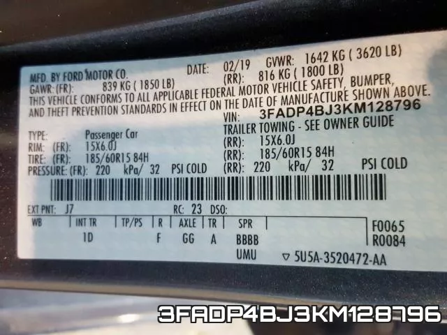 3FADP4BJ3KM128796 фото 2