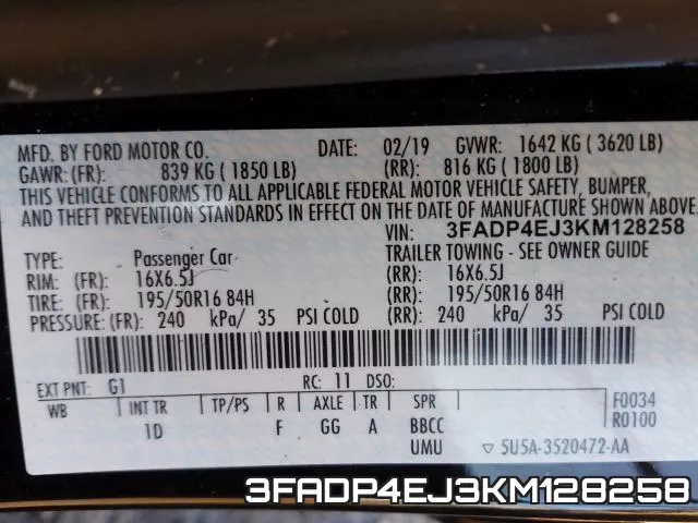3FADP4EJ3KM128258 фото 2