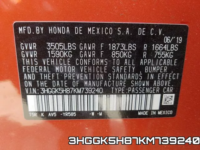 3HGGK5H87KM739240 фото 2