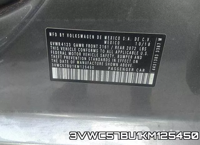 3VWC57BU1KM125450 фото 10