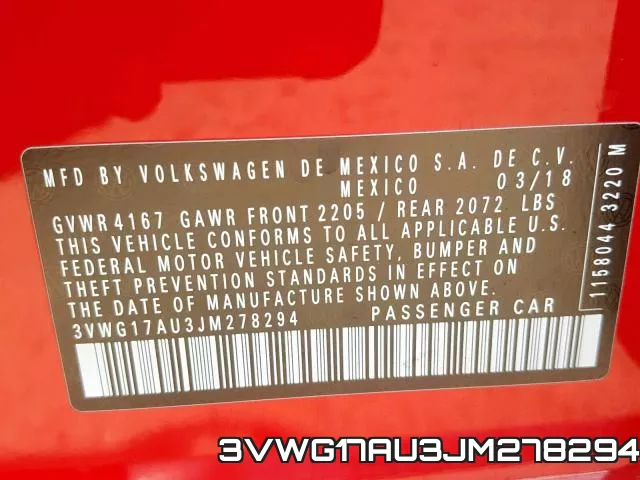 3VWG17AU3JM278294 фото 2