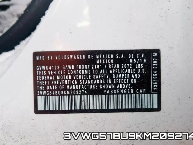 3VWG57BU9KM209274 фото 2