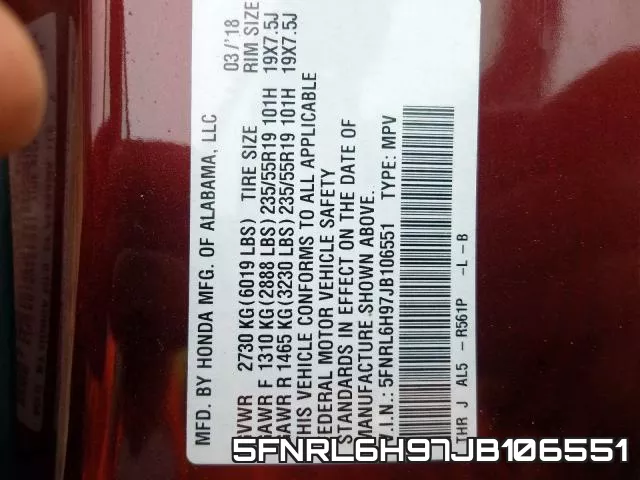 5FNRL6H97JB106551 фото 2