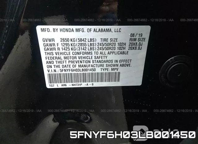 5FNYF6H03LB001450 фото 10