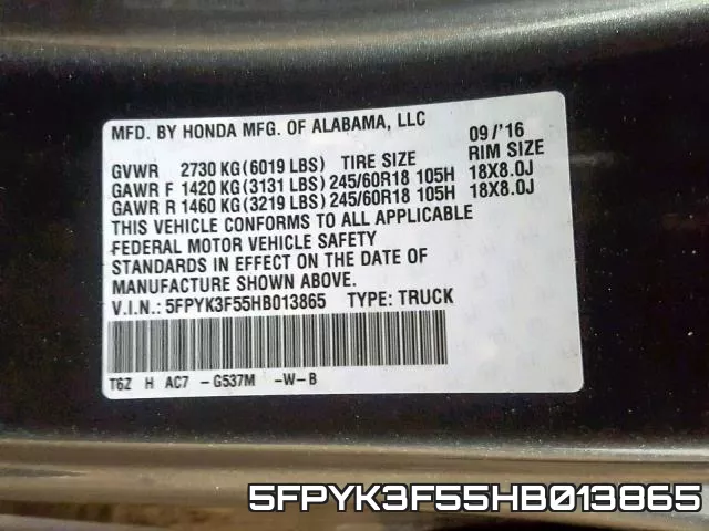 5FPYK3F55HB013865 фото 2