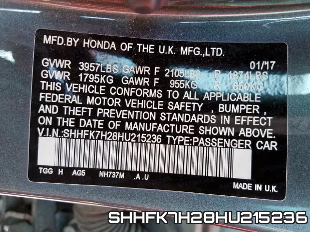 SHHFK7H28HU215236 фото 2