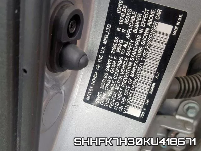 SHHFK7H30KU418671 фото 2