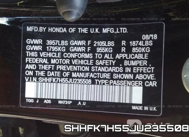 SHHFK7H55JU235508 фото 10