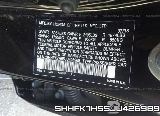 SHHFK7H55JU426989 фото 10