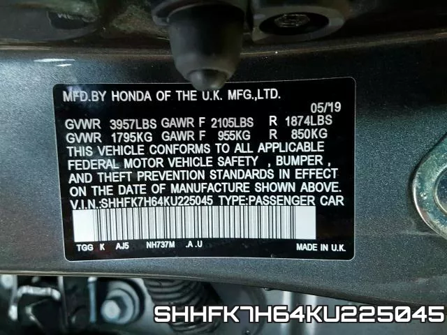 SHHFK7H64KU225045 фото 2
