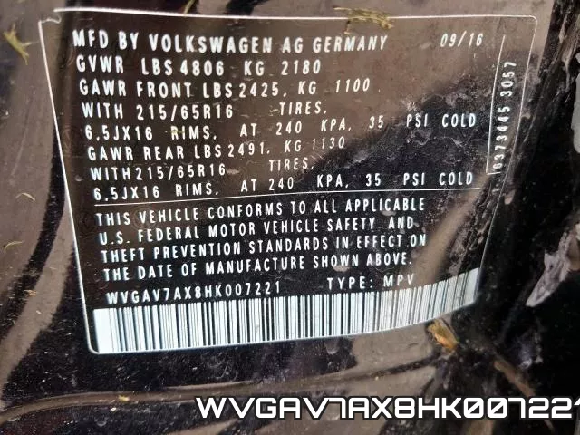 WVGAV7AX8HK007221 фото 2