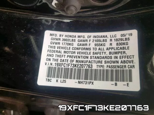 19XFC1F73KE207763 фото 2