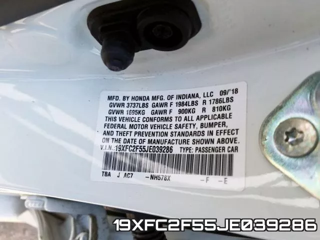 19XFC2F55JE039286 фото 2