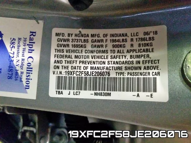 19XFC2F58JE206076 фото 2