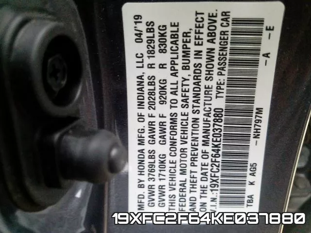 19XFC2F64KE037880 фото 2
