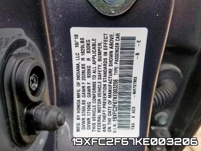 19XFC2F67KE003206 фото 2