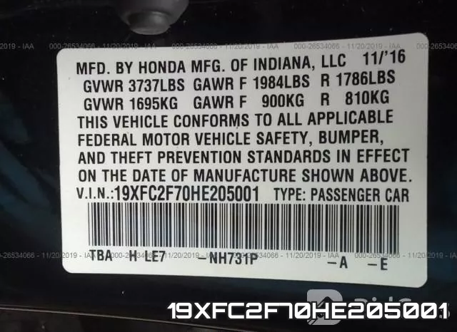 19XFC2F70HE205001 фото 10