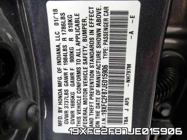 19XFC2F87JE015906 фото 2
