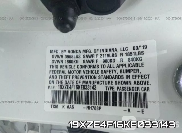19XZE4F16KE033143 фото 10