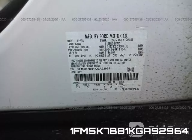 1FM5K7B81KGA92964 фото 10