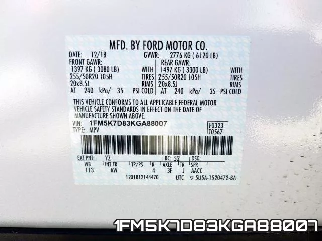 1FM5K7D83KGA88007 фото 2