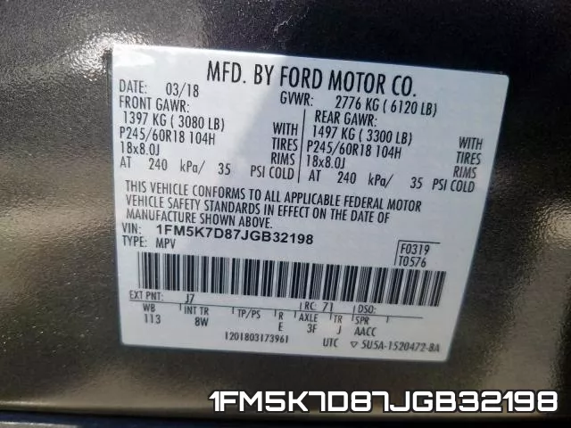 1FM5K7D87JGB32198 фото 2