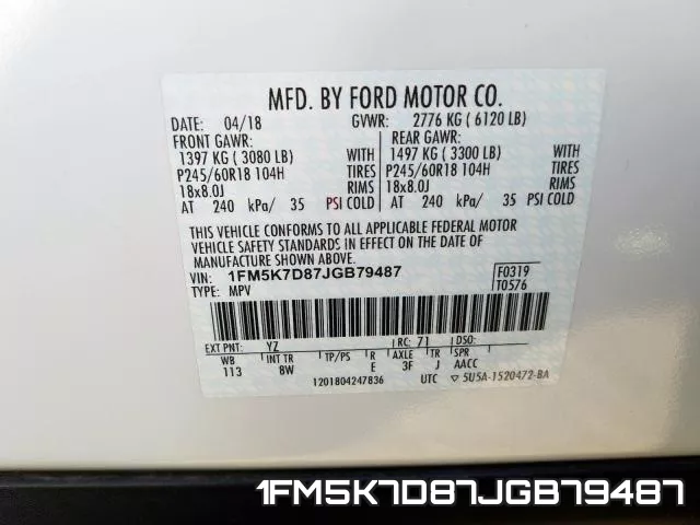 1FM5K7D87JGB79487 фото 2