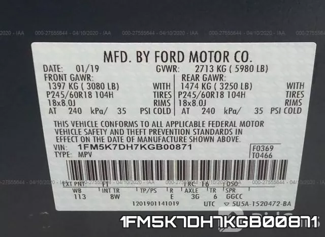 1FM5K7DH7KGB00871 фото 10