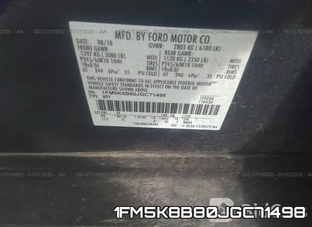 1FM5K8B80JGC71498 фото 10