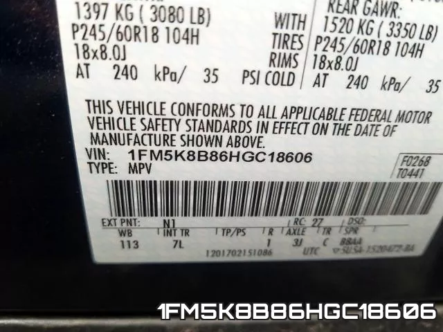 1FM5K8B86HGC18606 фото 2