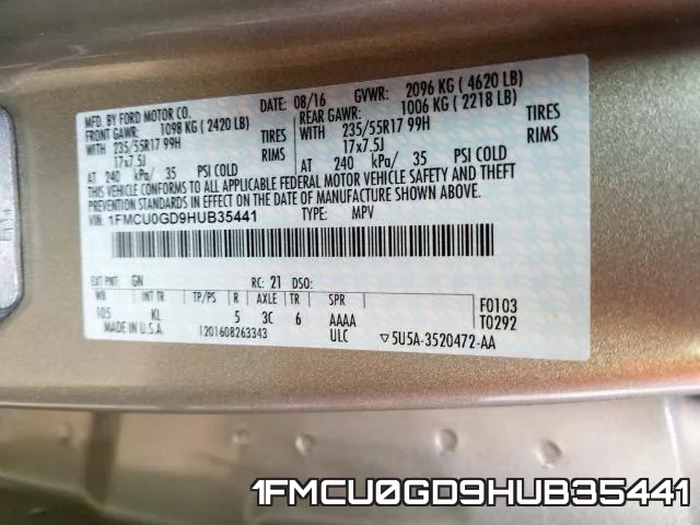 1FMCU0GD9HUB35441 фото 2