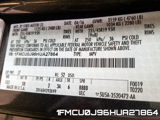 1FMCU0J96HUA27864 фото 2