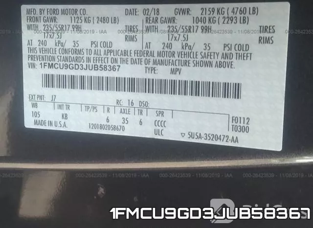 1FMCU9GD3JUB58367 фото 10