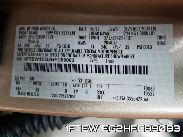1FTEW1EG2HFC89083 фото 2