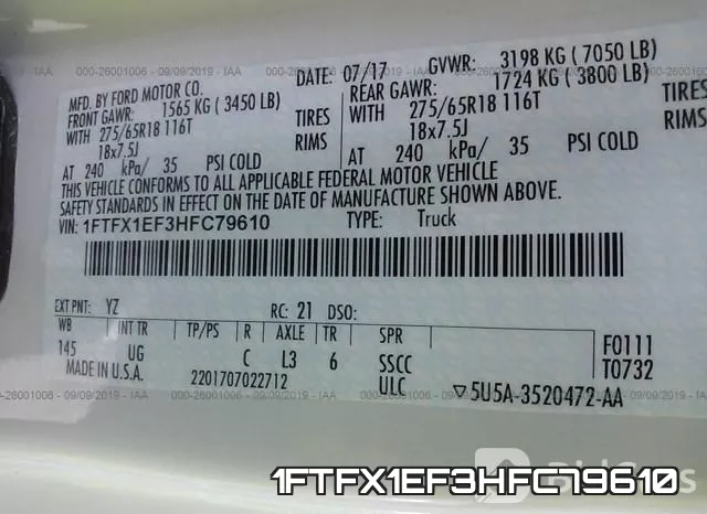 1FTFX1EF3HFC79610 фото 10
