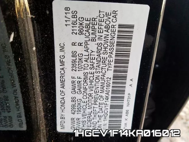1HGCV1F14KA016012 фото 2