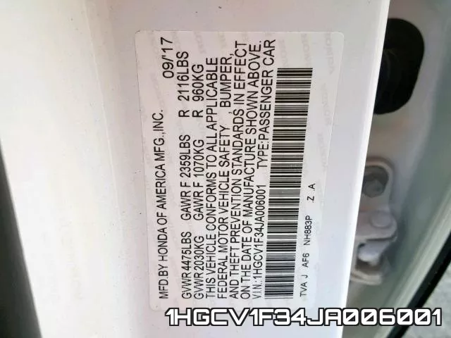 1HGCV1F34JA006001 фото 2