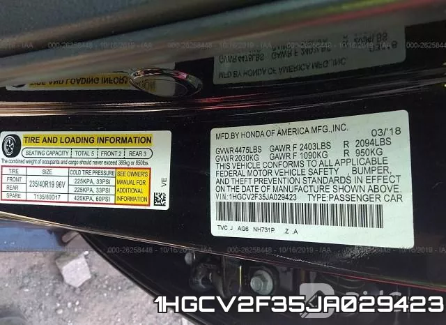 1HGCV2F35JA029423 фото 9