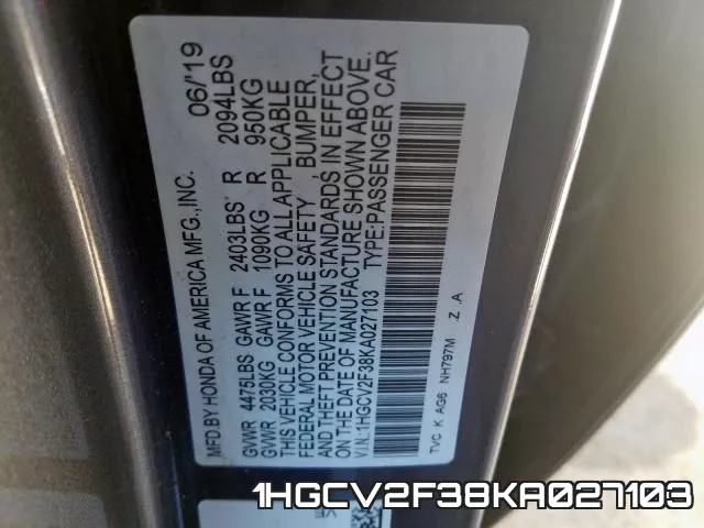 1HGCV2F38KA027103 фото 2